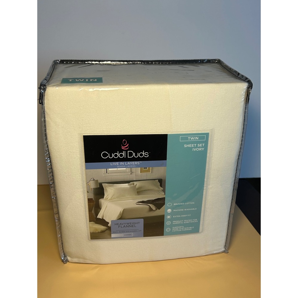 Cuddl Duds Twin Heavyweight Flannel Sheet Set Ivory 100% Cotton 3CUSFLSSSDTW
